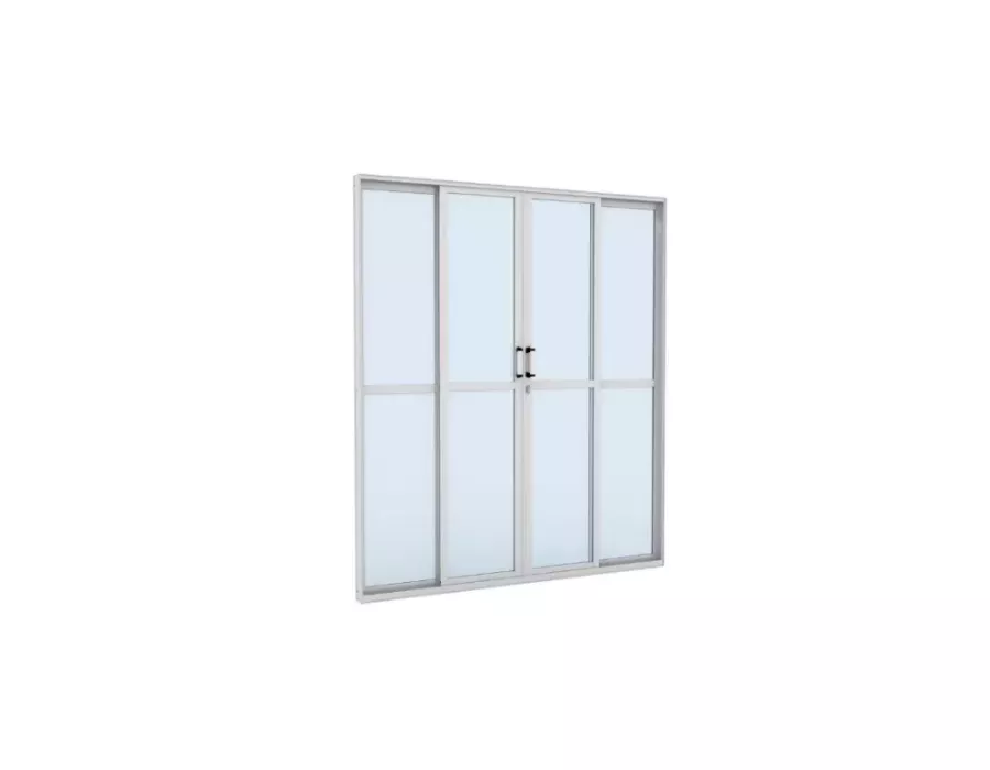 PORTA CORRER CENTRAL 4 FOLHAS LISO CRISTAL ALUMINIO 200X210 R7.9 BR