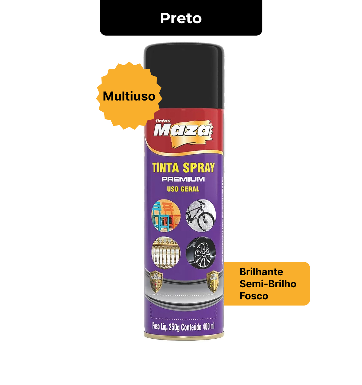 SPRAY BRILHANTE preto 250G MAZA