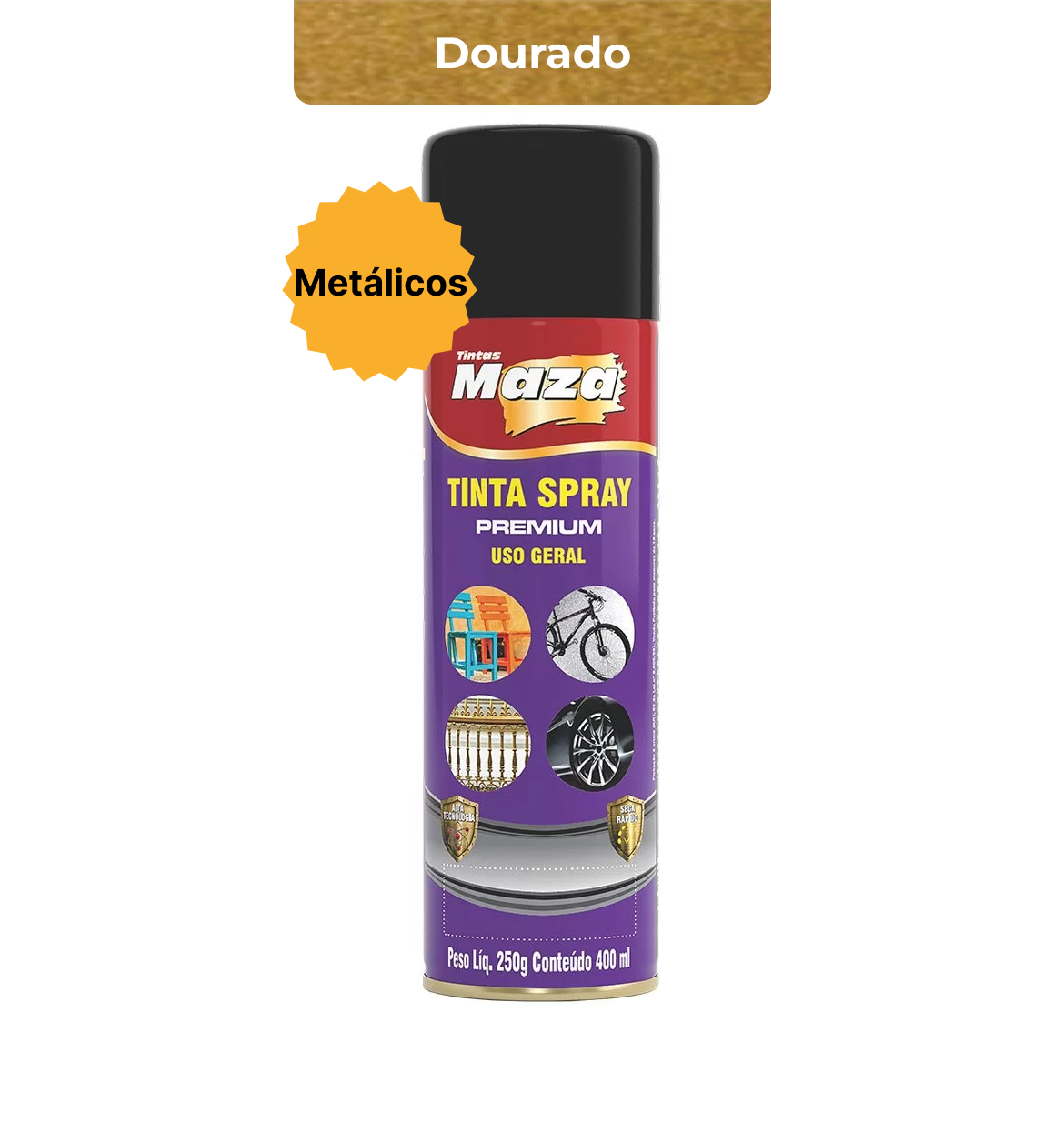SPRAY METALICO DOURADO 250G MAZA