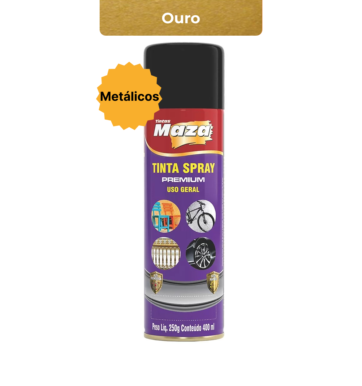 SPRAY METALICO OURO 250G MAZA