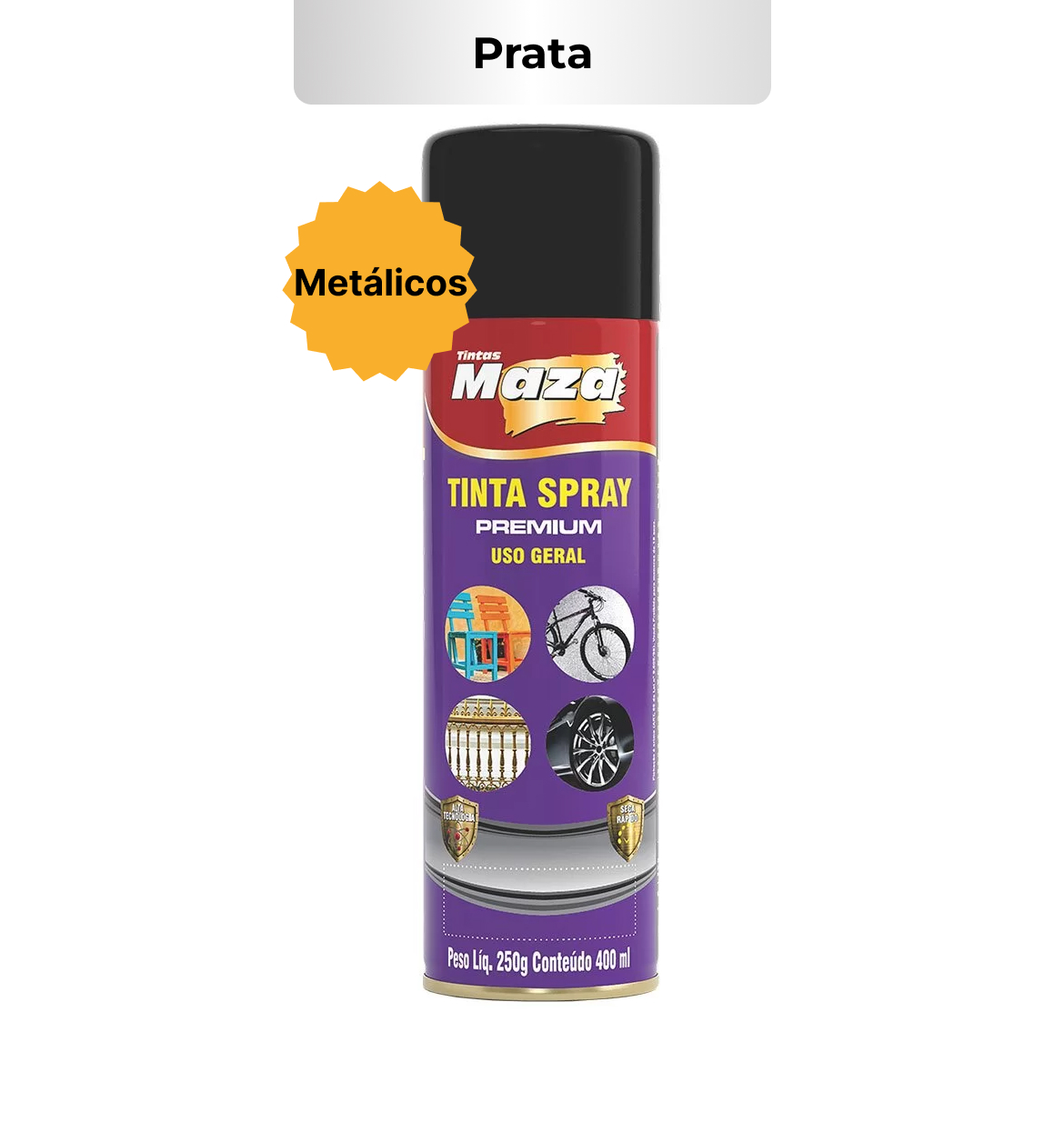 SPRAY METALICO PRATA 250G MAZA